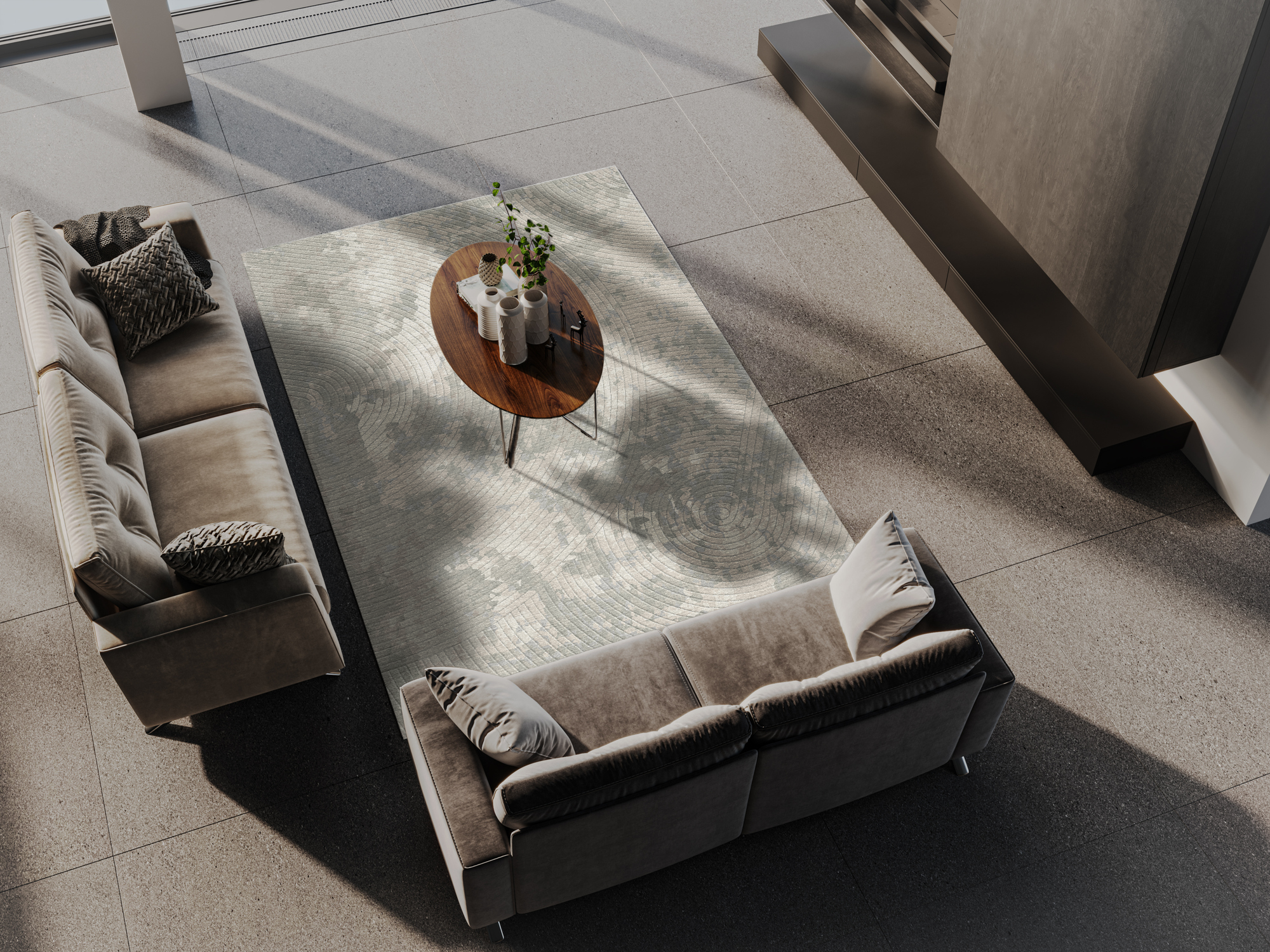 Custom hand-knotted rug displayed in luxury living space