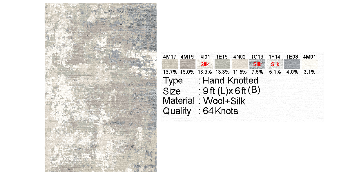 Digital design mock-up of custom rug with size and color preview.